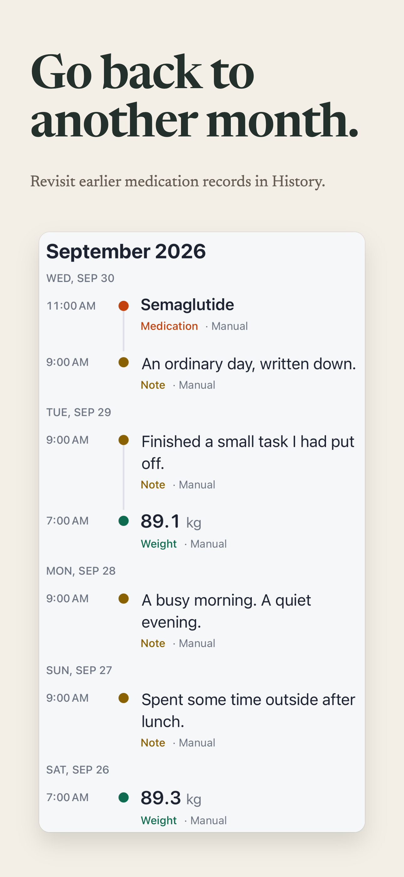 Review earlier entries together in a month of History